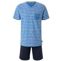 TOM TAILOR Herren Pyjama mit Streifenshirt und kurzen Shorts, blau, Gr.48/S
