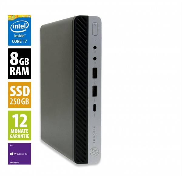 HP ProDesk 600 G3 Mini PC - Core i7-7700T @ 2,9 GHz - 8GB RAM - 250GB SSD - Win10Pro