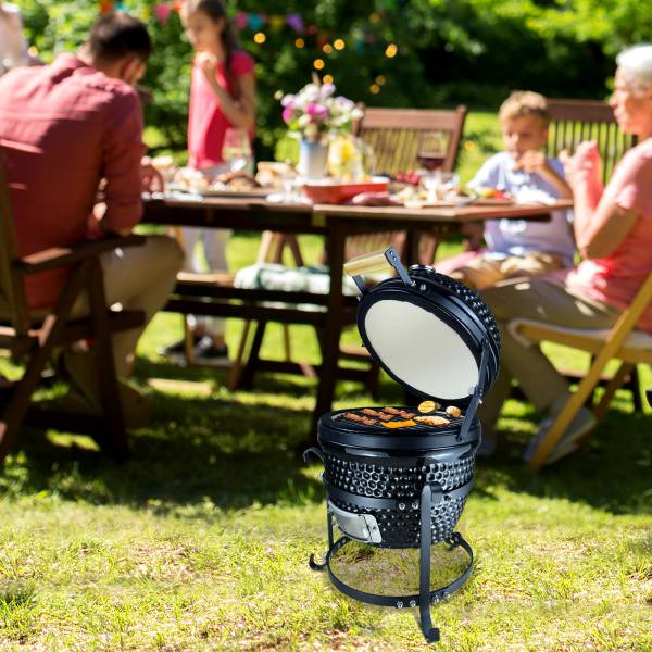 Outsunny® Holzkohlengrill BBQ Campinggrill Abschließbarer Deckel Thermometer Gusseisen