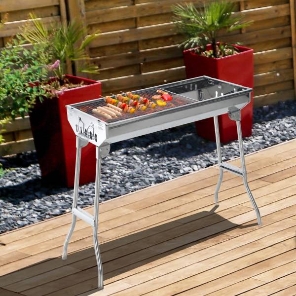 Outsunny® Grill Holzkohlegrill Standgrill 73x33cm Edelstahl Silber