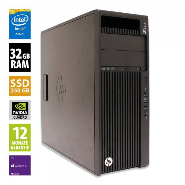 HP Workstation Z440 MT - Xeon E5-1620 v3 @ 3,5 GHz - 32GB RAM - 250GB SSD - DVD-RW - Nvidia Quadro K